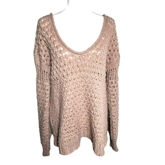 FREE PEOPLE Women's Small Crashing Waves Pullover Sweater Wool Dusty Rose‎ Mauve - Picture 2 of 8